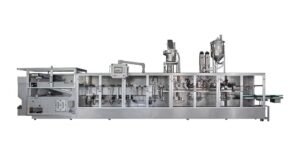 INMAYPACK HMK-2600 heavy-duty horizontal premade pouch packaging machine main frame with liquid and paste filling pumps for food and chemical factories.