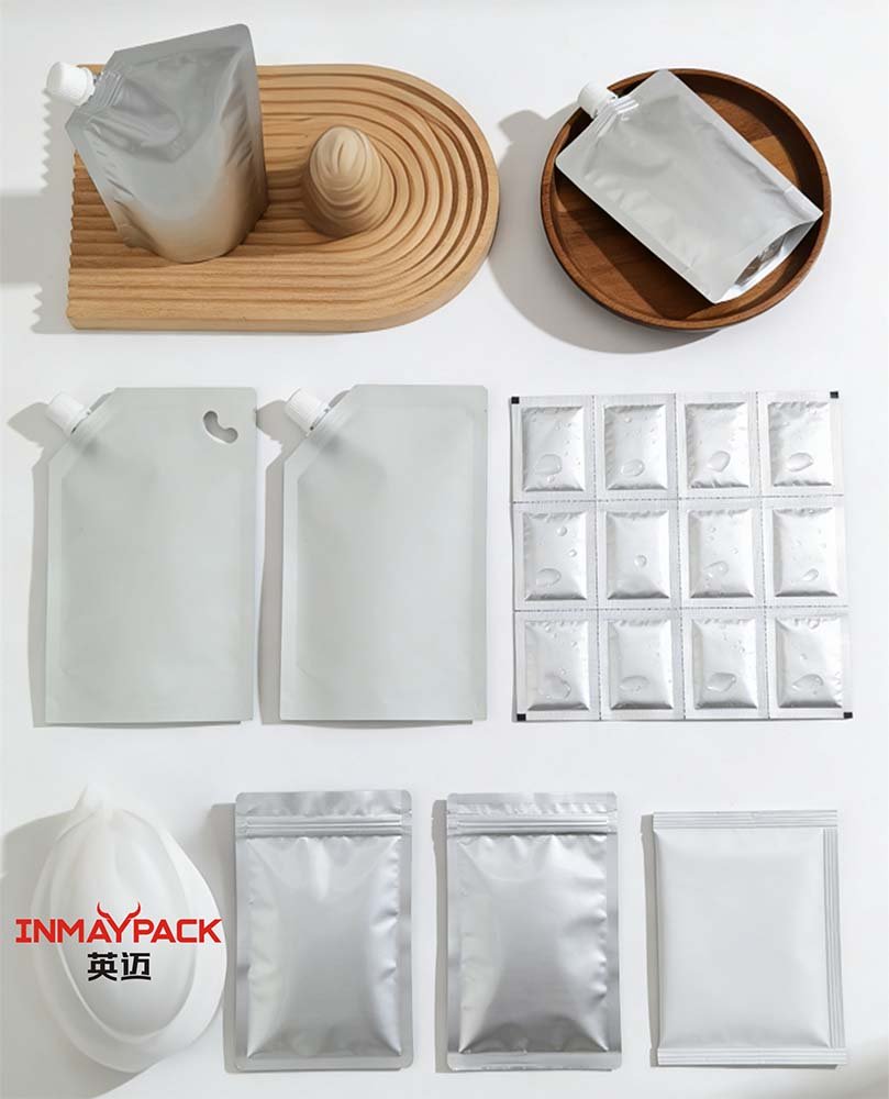 Various stand up pouch packaging formats including spouted pouches, zipper bags, and multi-lane sachets by INMAYPACK.