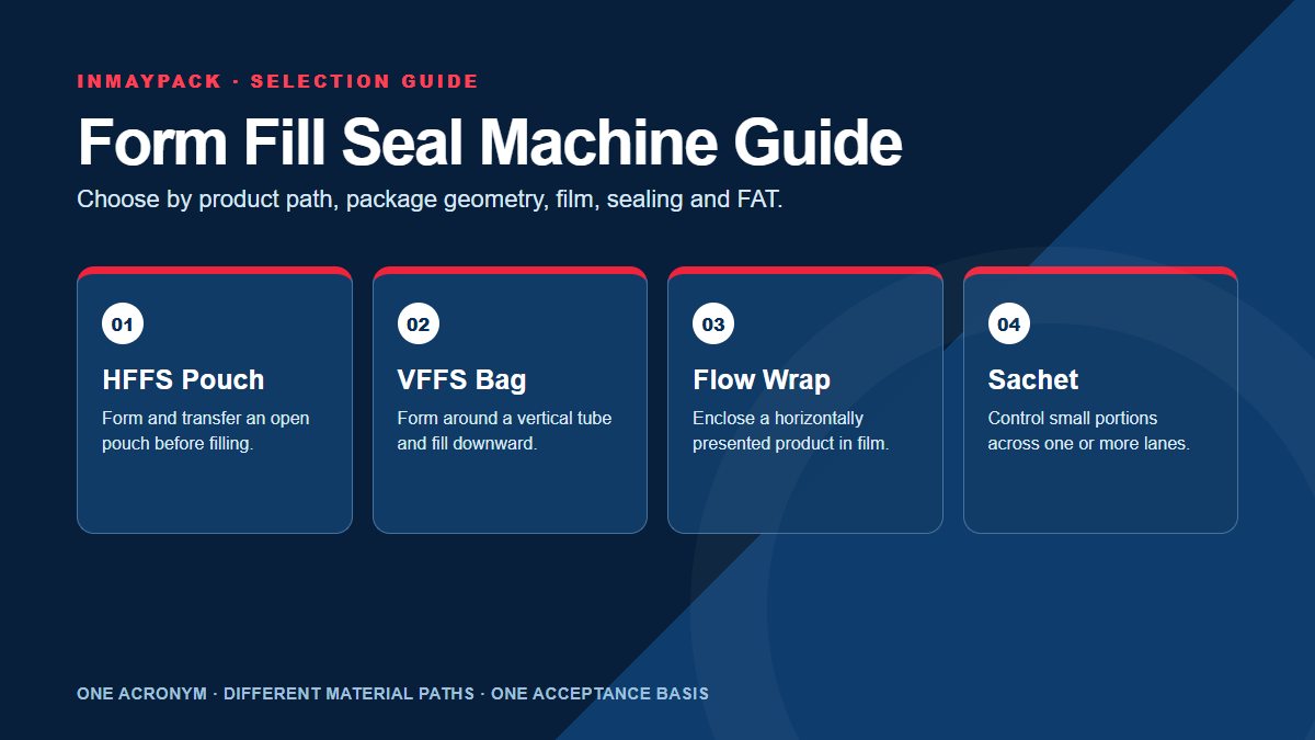Form fill seal machine route guide comparing HFFS pouch, VFFS bag, flow wrap and multi-lane sachet processes