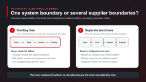 Turnkey packaging line versus separate machines responsibility and interface comparison